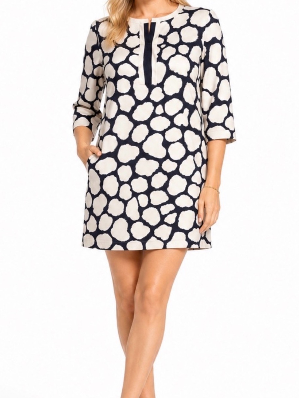Diane Von Furstenberg Navy and Cream Printed Swim Coverup Shift